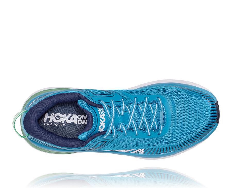 Running Shoes Mens - Hoka One One Bondi 7 - Blue/White - UHTWCOY-07